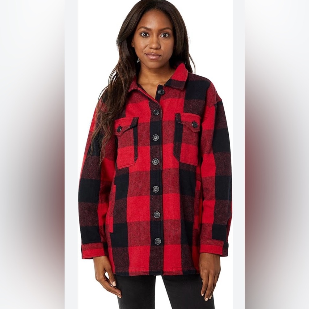 NWT Lucky Brand Unisex Oversized Red and Black Plaid Shacket -‎ Size Medium